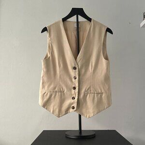 Le Lis Collection Linen Blend Button-Front Vest – Size S (Beige)